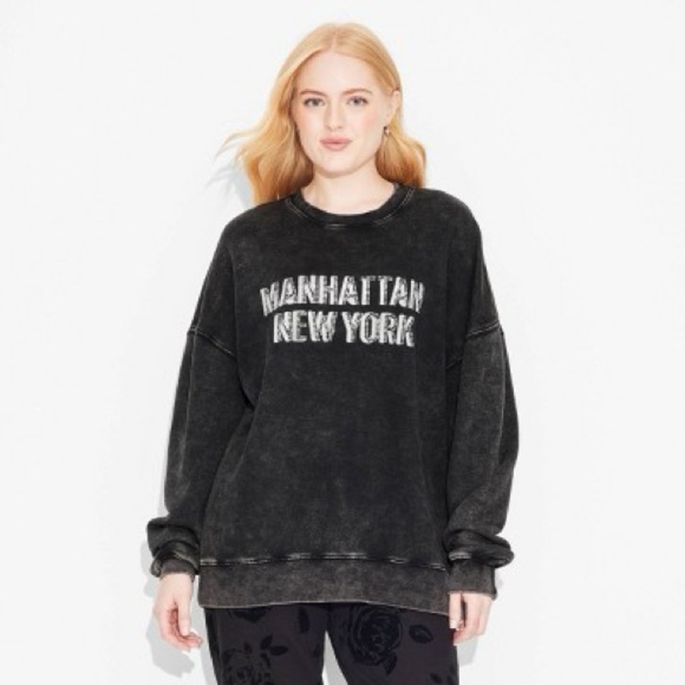 Wild Fable Manhattan New York Black Crewneck Sweater Rhinestones XXL - Picture 2 of 10